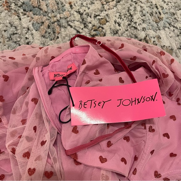 NWT Betsey Johnson Valentines Metallic Heart Print Mesh Midi Dress TIKTOK Viral - Picture 8 of 11